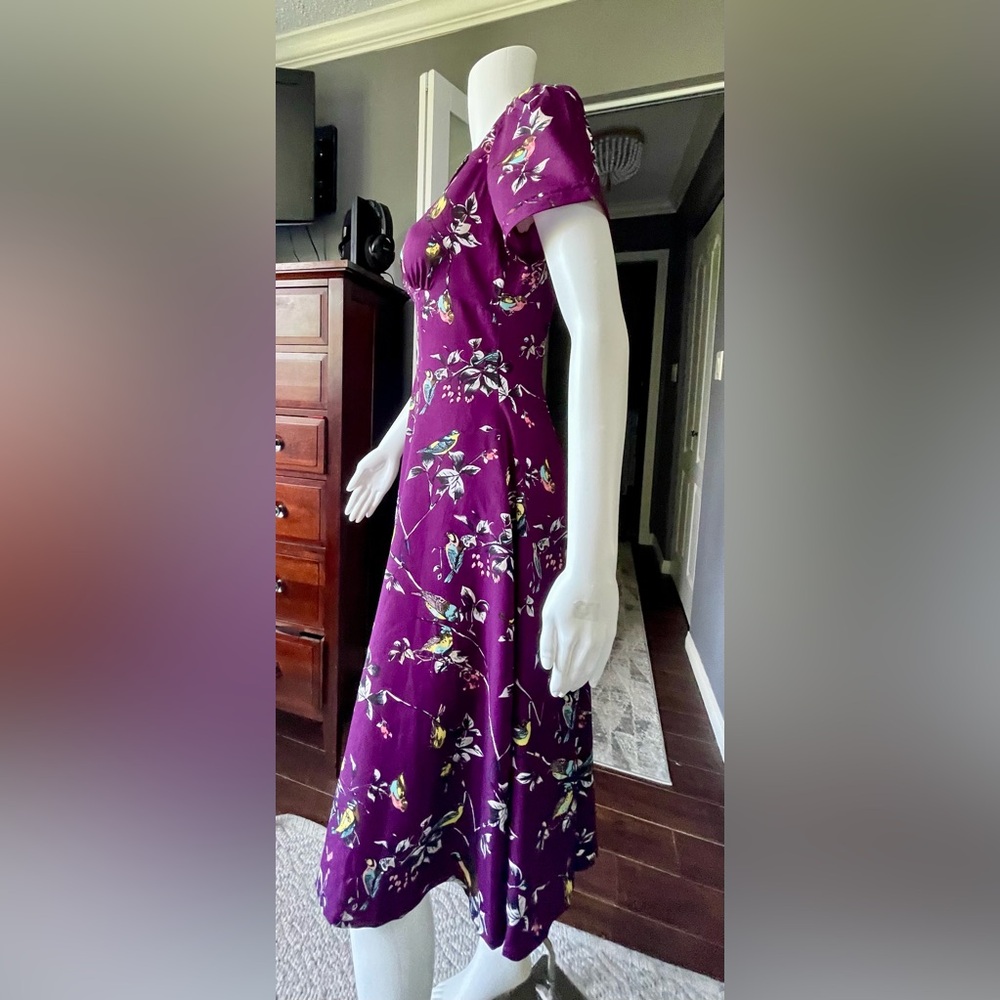 Hell Bunny Aubergine Birdy Dress Size Small - Picture 9 of 17